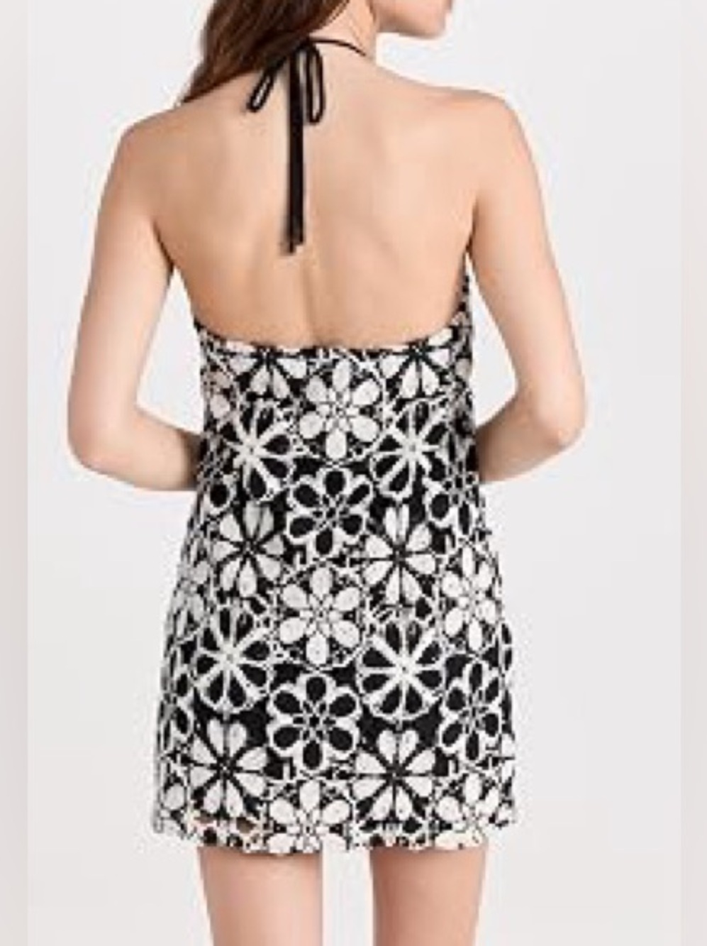 Ramy Brook Irina Floral Crochet Halter Mini Dress Black White Sz L - Picture 3 of 13